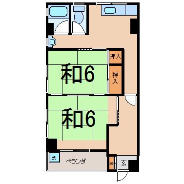 飛田ビル(2K/2階)の間取り写真