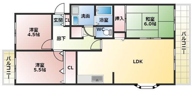 ペシュメゾン新熊(3LDK/2階)の間取り写真