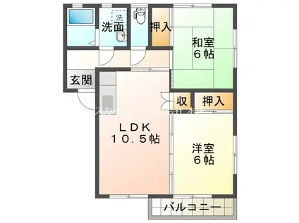 サンライズ三方原(2LDK/2階)の間取り写真