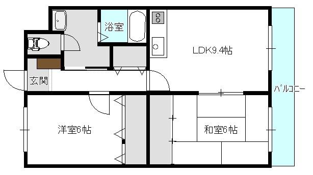 ルーラル鳥屋野(2LDK/4階)の間取り写真