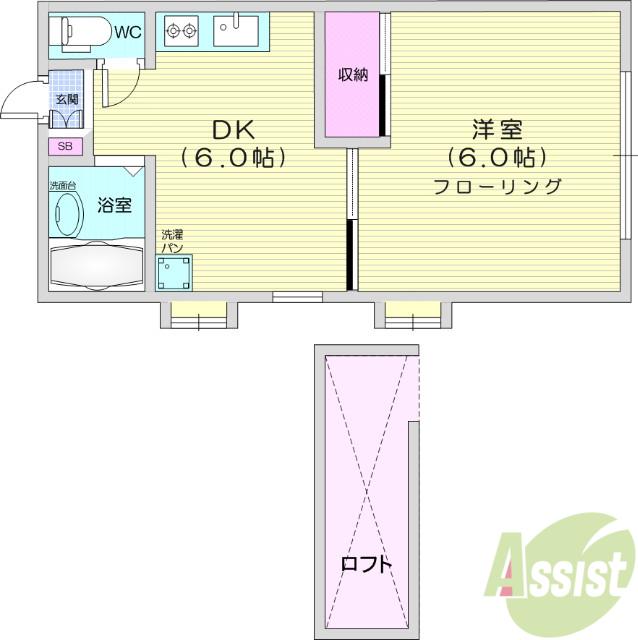 パレス東仙台(1DK/2階)の間取り写真