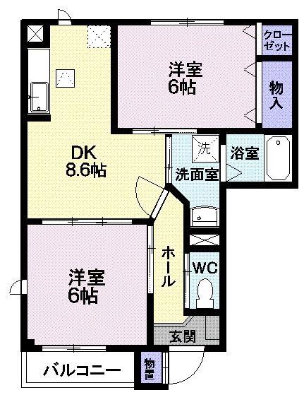 エール シャンブル B(2DK/1階)の間取り写真