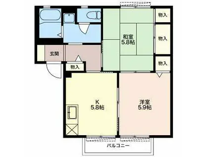 城北ガーデンプレイスB(2K/2階)の間取り写真