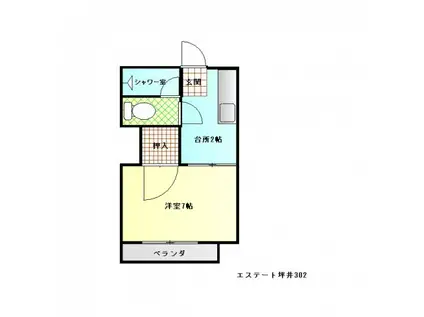 エステート坪井(1K/3階)の間取り写真