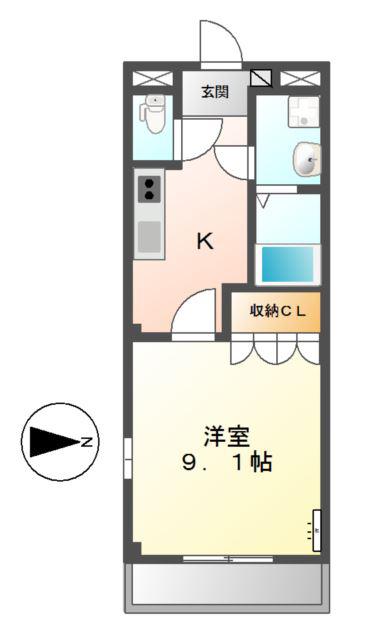 エルヴェ東小向II(1K/2階)の間取り写真
