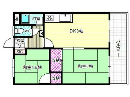 西浦ビューハイツ(2DK/2階)の間取り写真