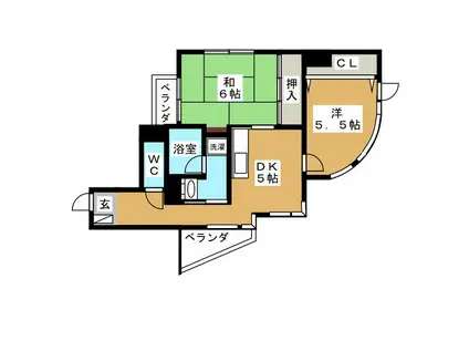 メゾンランヴィーヌ(2DK/6階)の間取り写真