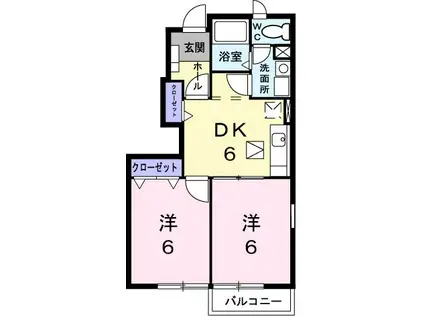 サンパティークB(2DK/1階)の間取り写真