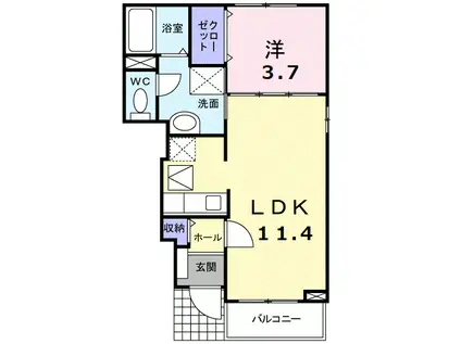 カーサ松風(1LDK/1階)の間取り写真