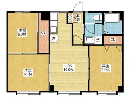 橦木ビル(3LDK/2階)の間取り写真