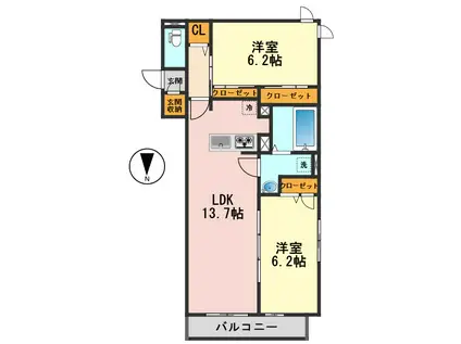 セレスティア北小岩II(2LDK/2階)の間取り写真