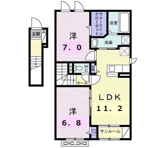 ヴィオーラII A(2LDK/2階)の間取り写真