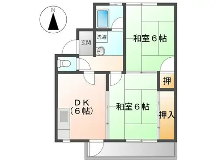 市村コーポ第一(2DK/2階)の間取り写真