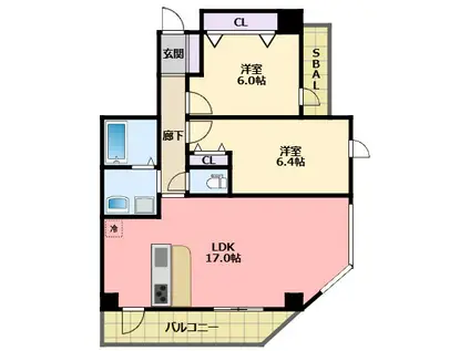 エーレックス西宮(2LDK/3階)の間取り写真