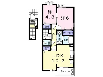 ヴィラ プレジールII(2LDK/2階)の間取り写真