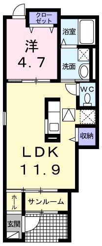 グリーンリーフII(1LDK/1階)の間取り写真