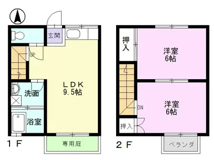 ハイツ琥珀C(2LDK/1階)の間取り写真