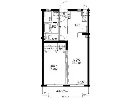 COMODO(1LDK/1階)の間取り写真
