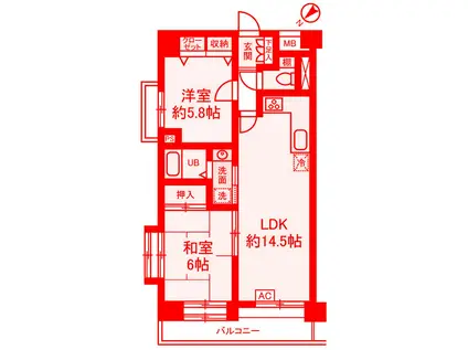 センチュリー横浜関内(2LDK/11階)の間取り写真