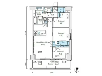 ロイヤルパークス赤羽ノース(3LDK/9階)の間取り写真