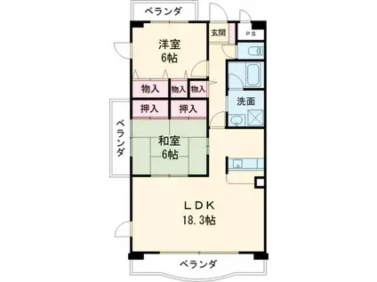ウィンフィールド弥生(2LDK/2階)の間取り写真