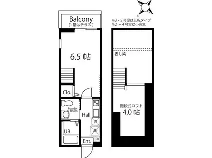 ハーミットクラブハウス峰岡III(1K/2階)の間取り写真