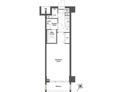 ディームス目黒行人坂(1K/4階)の間取り写真