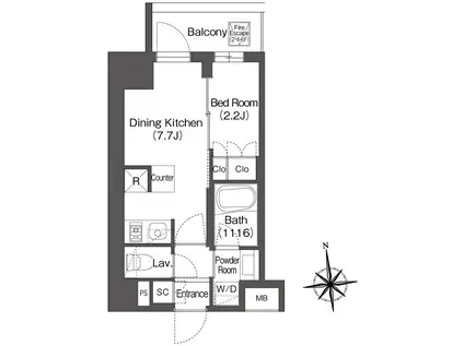 ミリアレジデンス蔵前(1DK/8階)の間取り写真