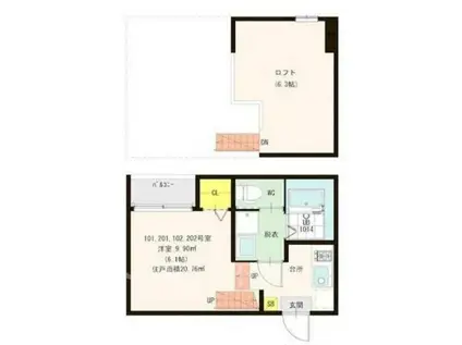 ハーモニーテラス大橋(1K/1階)の間取り写真