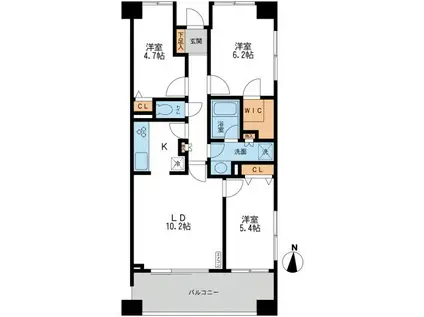 カッシア横濱ガーデン山(3LDK/2階)の間取り写真