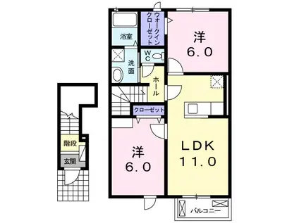 ル・リアンA(2LDK/2階)の間取り写真