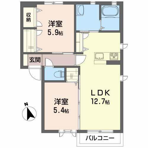 エクセレントガーデンA(2LDK/2階)の間取り写真