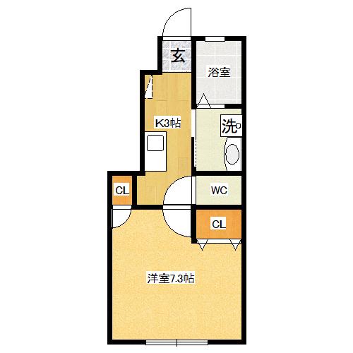 パシフィコ A棟(1K/1階)の間取り写真