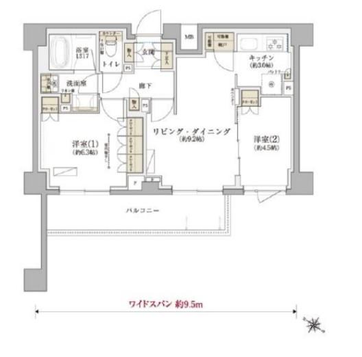 TENAS千歳船橋(2LDK/1階)の間取り写真