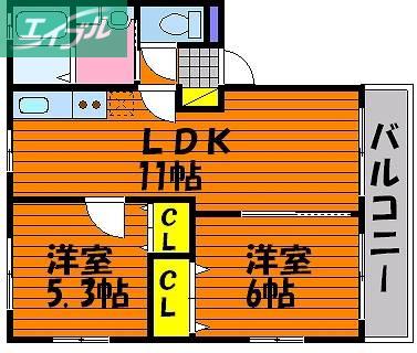 ファミーユC(2LDK/1階)の間取り写真