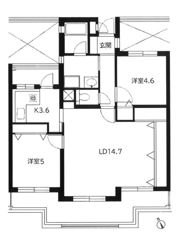 ライフヒルズ富雄(2LDK/6階)の間取り写真