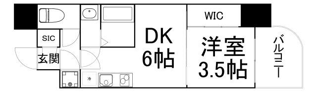 セレニテフラン谷町四丁目アリエ(1DK/4階)の間取り写真