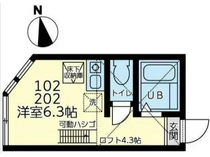 ユナイト田浦ベラクルス・メヒコ(ワンルーム/2階)の間取り写真