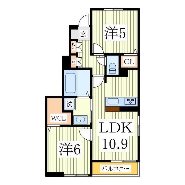 グリーンコートB(2LDK/1階)の間取り写真