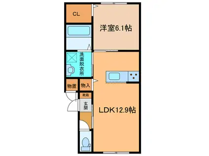 BLUEART(1LDK/3階)の間取り写真