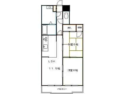 コスモ三鷹台(2LDK/4階)の間取り写真