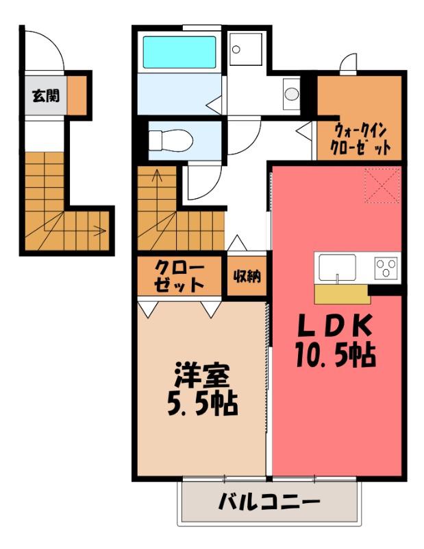 ドムスレジーナ A(1LDK/2階)の間取り写真