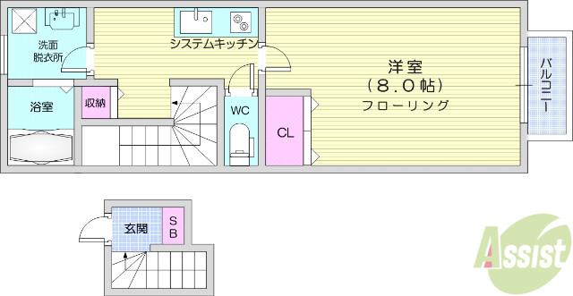 アスコット多賀城(1K/2階)の間取り写真