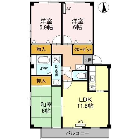 フォブール白石 B棟(3LDK/3階)の間取り写真