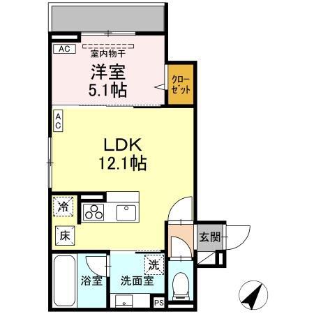 アセット-コート中町(1LDK/1階)の間取り写真