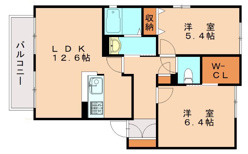 フェリーチェ学研台ⅠA棟(2LDK/2階)の間取り写真