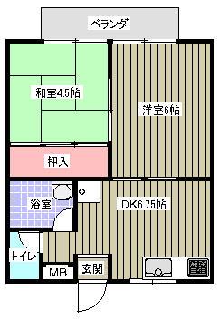 コーポトラスト(2DK/1階)の間取り写真
