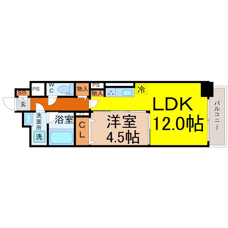 アロームドゥジョア(1LDK/9階)の間取り写真