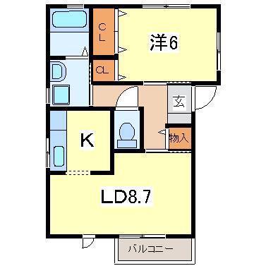 ネクストハウス畑中D棟(1LDK/2階)の間取り写真