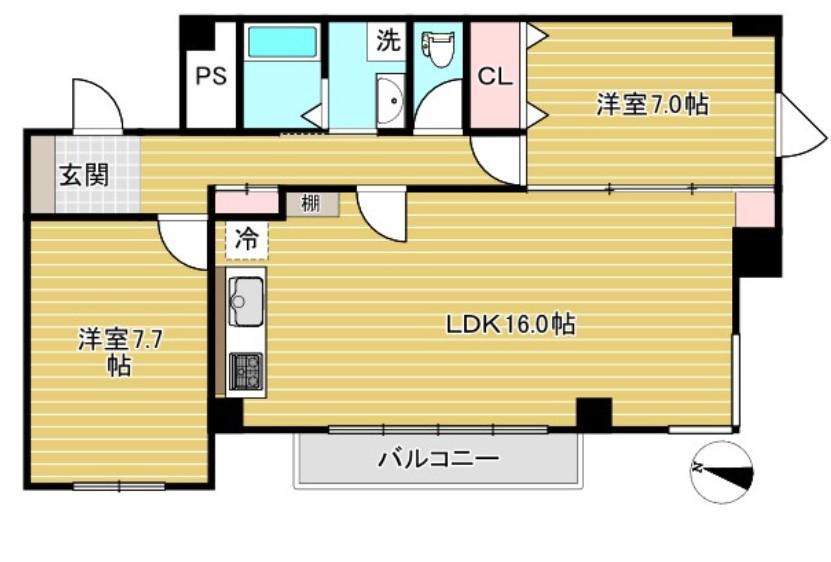 ロイヤルメゾン岡本(2LDK/2階)の間取り写真